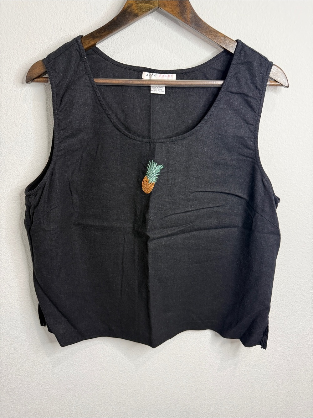Vintage Black Linen Blend Pineapple Tank Top Size XL